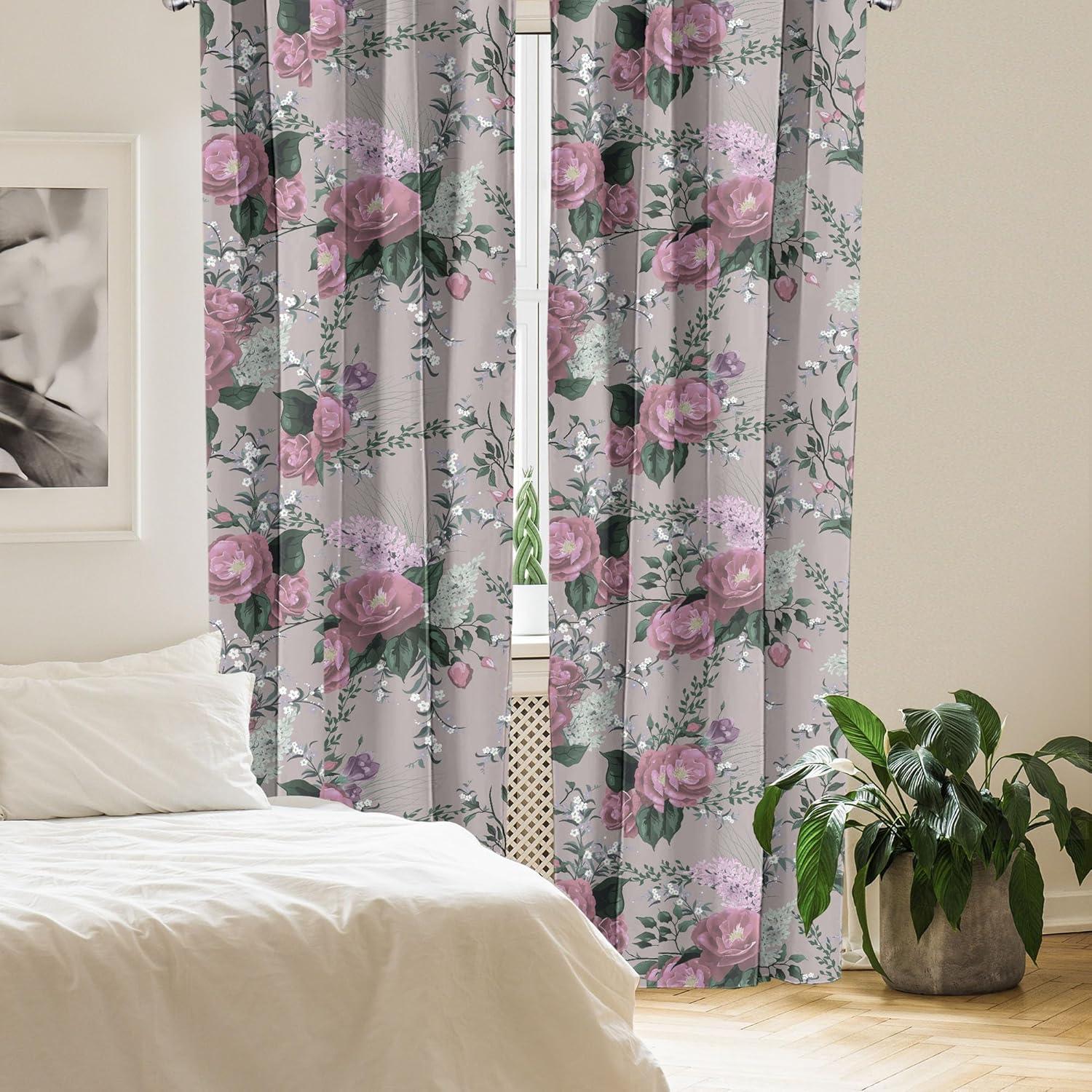 imageAmbesonne Pink Roses Curtains Romantic Spring Garden Blooming Flowers Nature Art Valentine Blossom Window Treatments 2 Panel Set for Living Room Bedroom Pair of 28 x 84 Magenta Blush KhakiHunter Green Dried Rose