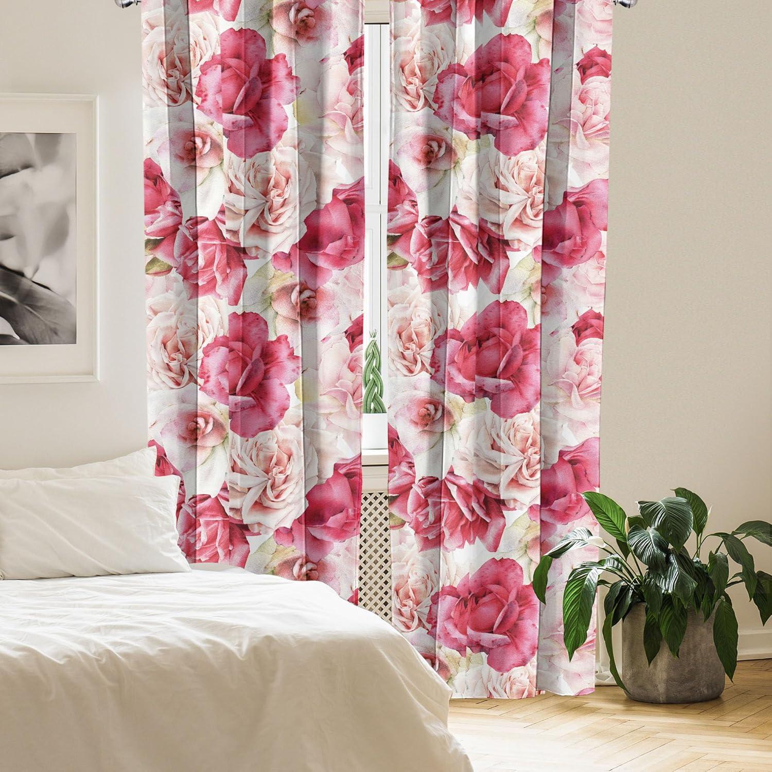 imageAmbesonne Pink Roses Curtains Romantic Spring Garden Blooming Flowers Nature Art Valentine Blossom Window Treatments 2 Panel Set for Living Room Bedroom Pair of 28 x 84 Magenta Blush KhakiMagenta Blush Khaki