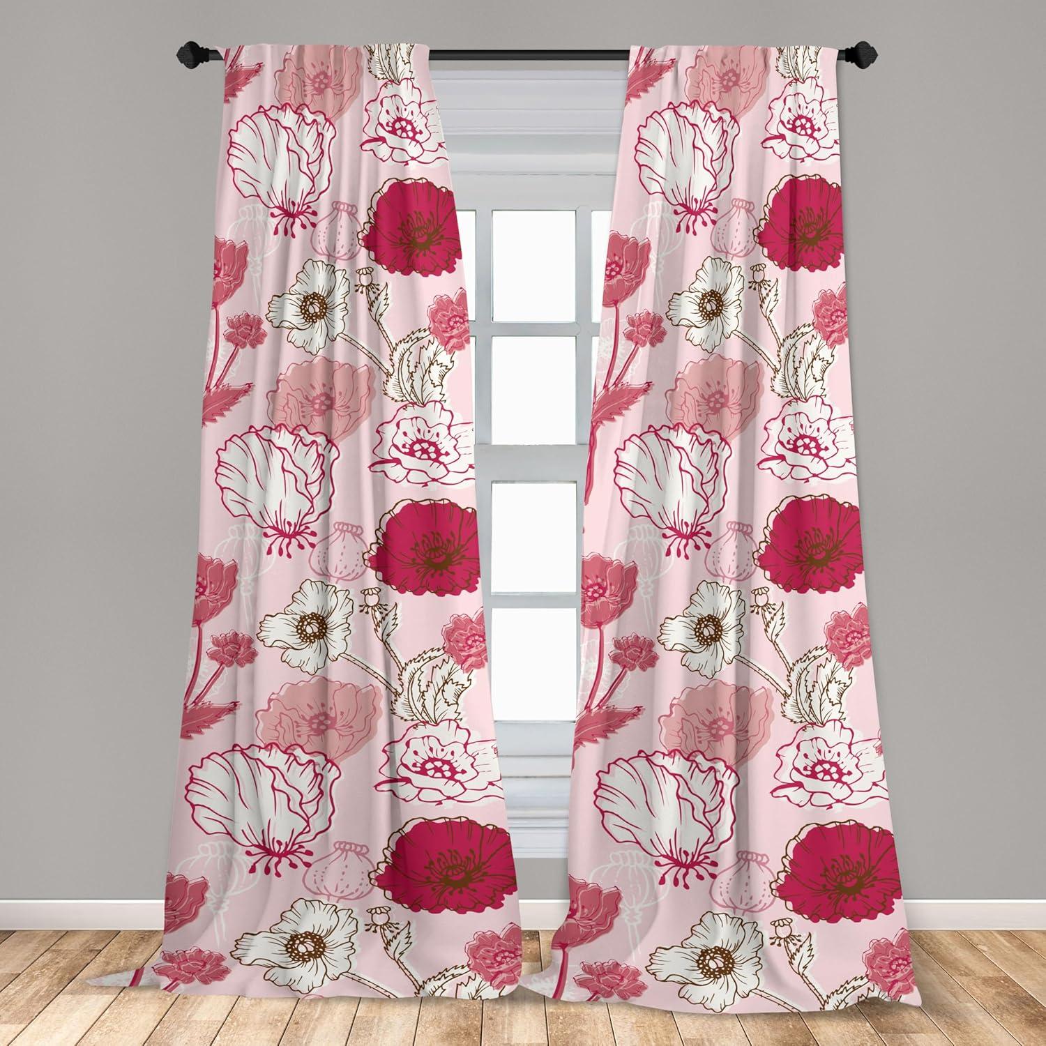 imageAmbesonne Pink Roses Curtains Romantic Spring Garden Blooming Flowers Nature Art Valentine Blossom Window Treatments 2 Panel Set for Living Room Bedroom Pair of 28 x 84 Magenta Blush KhakiRaspberry Pale Pink White