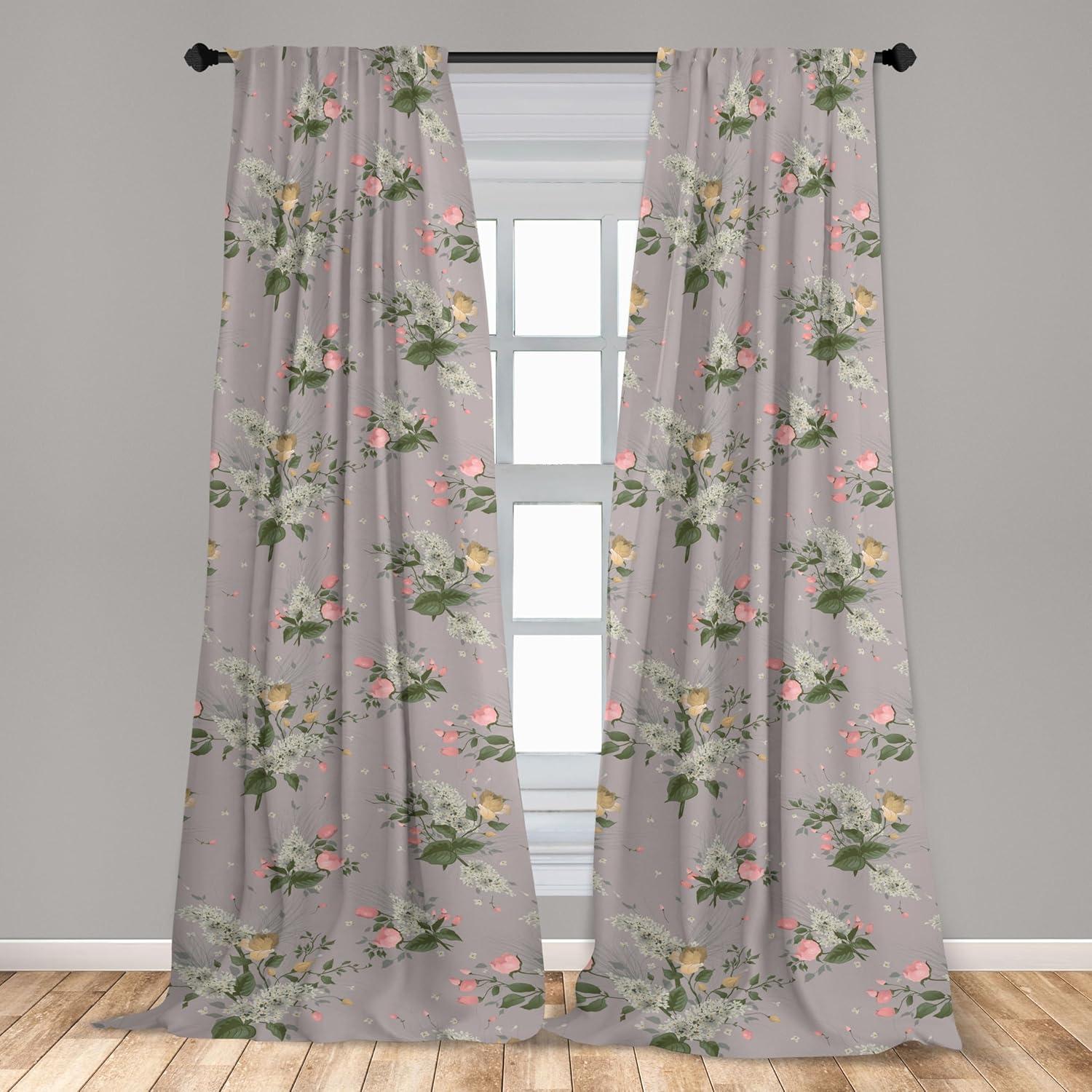 imageAmbesonne Pink Roses Curtains Romantic Spring Garden Blooming Flowers Nature Art Valentine Blossom Window Treatments 2 Panel Set for Living Room Bedroom Pair of 28 x 84 Magenta Blush KhakiPale Pink Jade Green Dust
