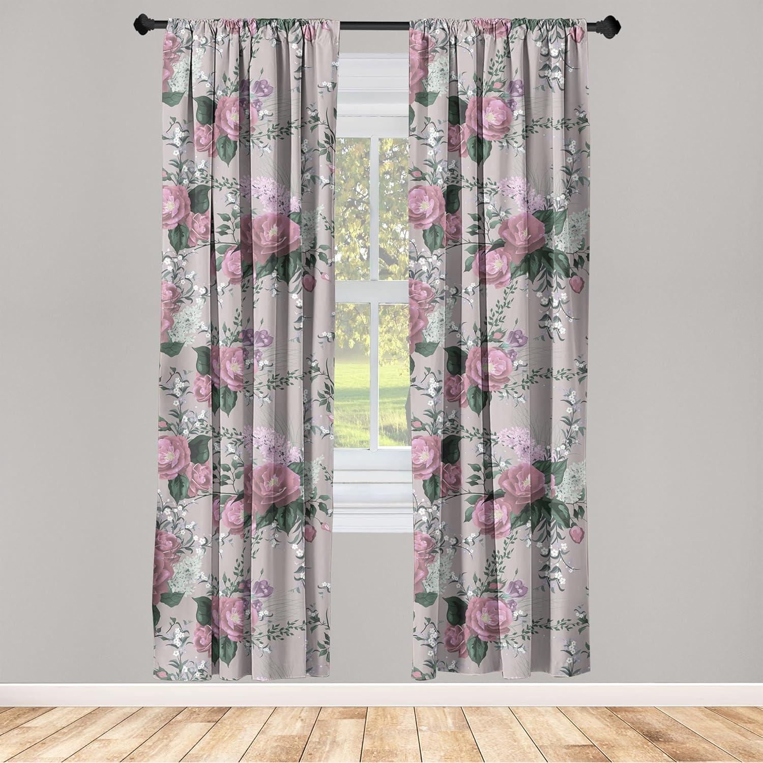imageAmbesonne Pink Roses Curtains Romantic Spring Garden Blooming Flowers Nature Art Valentine Blossom Window Treatments 2 Panel Set for Living Room Bedroom Pair of 28 x 84 Magenta Blush KhakiHunter Green Dried Rose