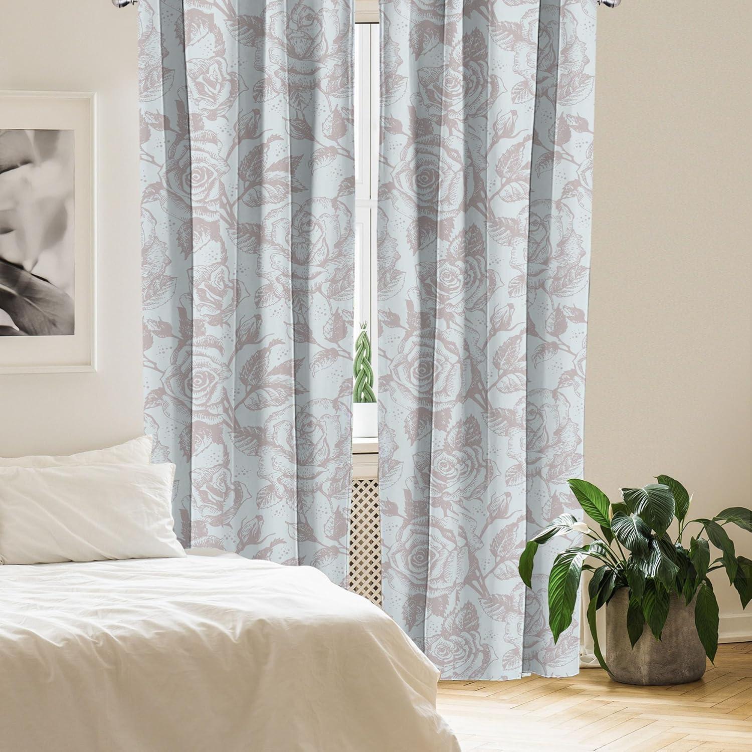 imageAmbesonne Pink Roses Curtains Romantic Spring Garden Blooming Flowers Nature Art Valentine Blossom Window Treatments 2 Panel Set for Living Room Bedroom Pair of 28 x 84 Magenta Blush KhakiPale Mustard Pale Seafoam
