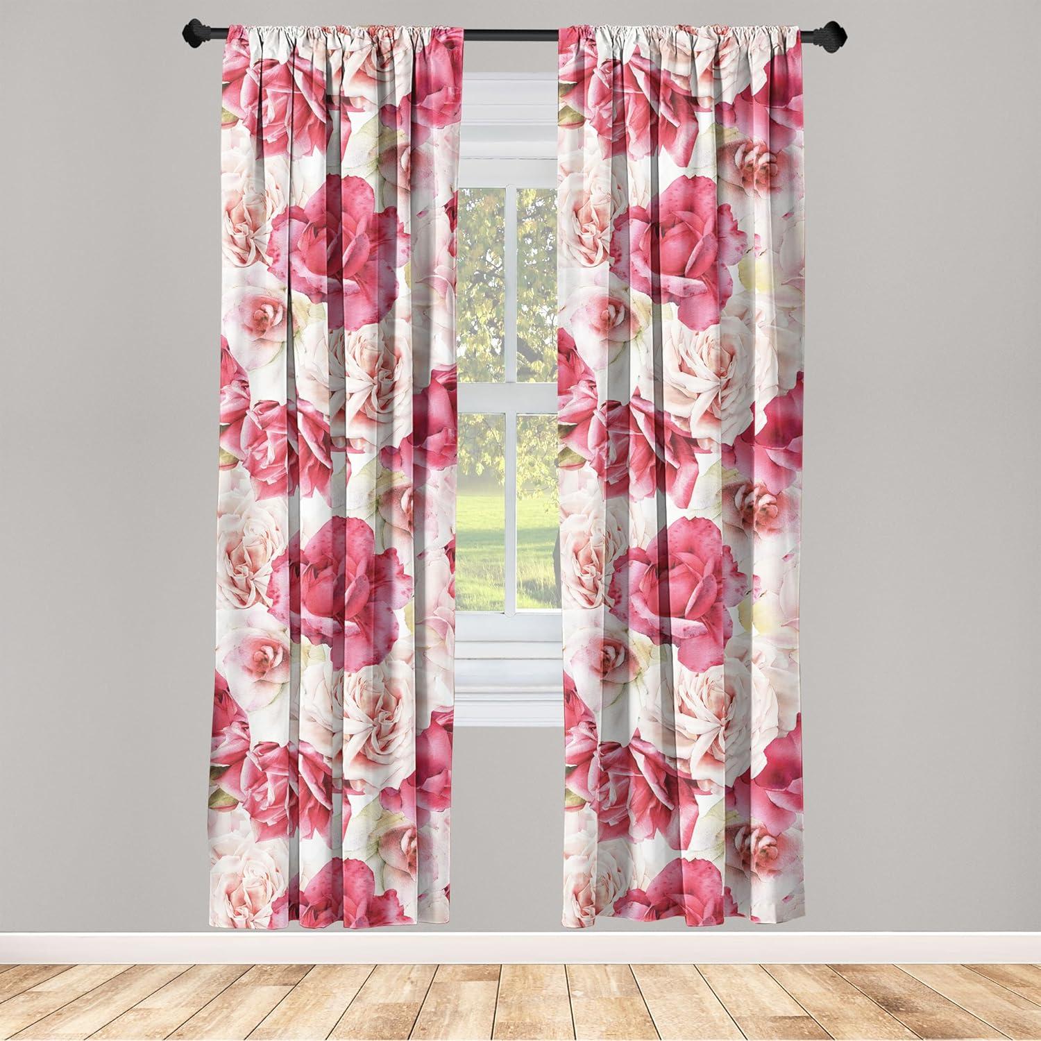 imageAmbesonne Pink Roses Curtains Romantic Spring Garden Blooming Flowers Nature Art Valentine Blossom Window Treatments 2 Panel Set for Living Room Bedroom Pair of 28 x 84 Magenta Blush KhakiMagenta Blush Khaki