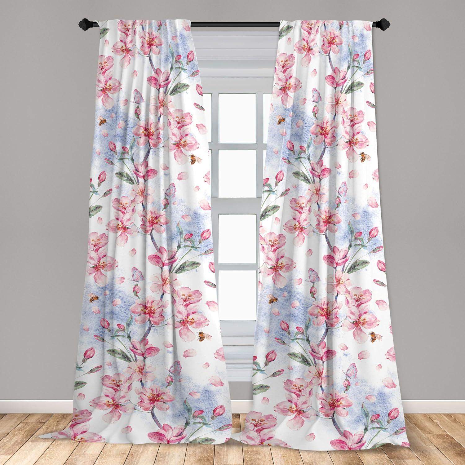imageAmbesonne Pink Roses Curtains Romantic Spring Garden Blooming Flowers Nature Art Valentine Blossom Window Treatments 2 Panel Set for Living Room Bedroom Pair of 28 x 84 Magenta Blush KhakiPale Pink and Reseda Green