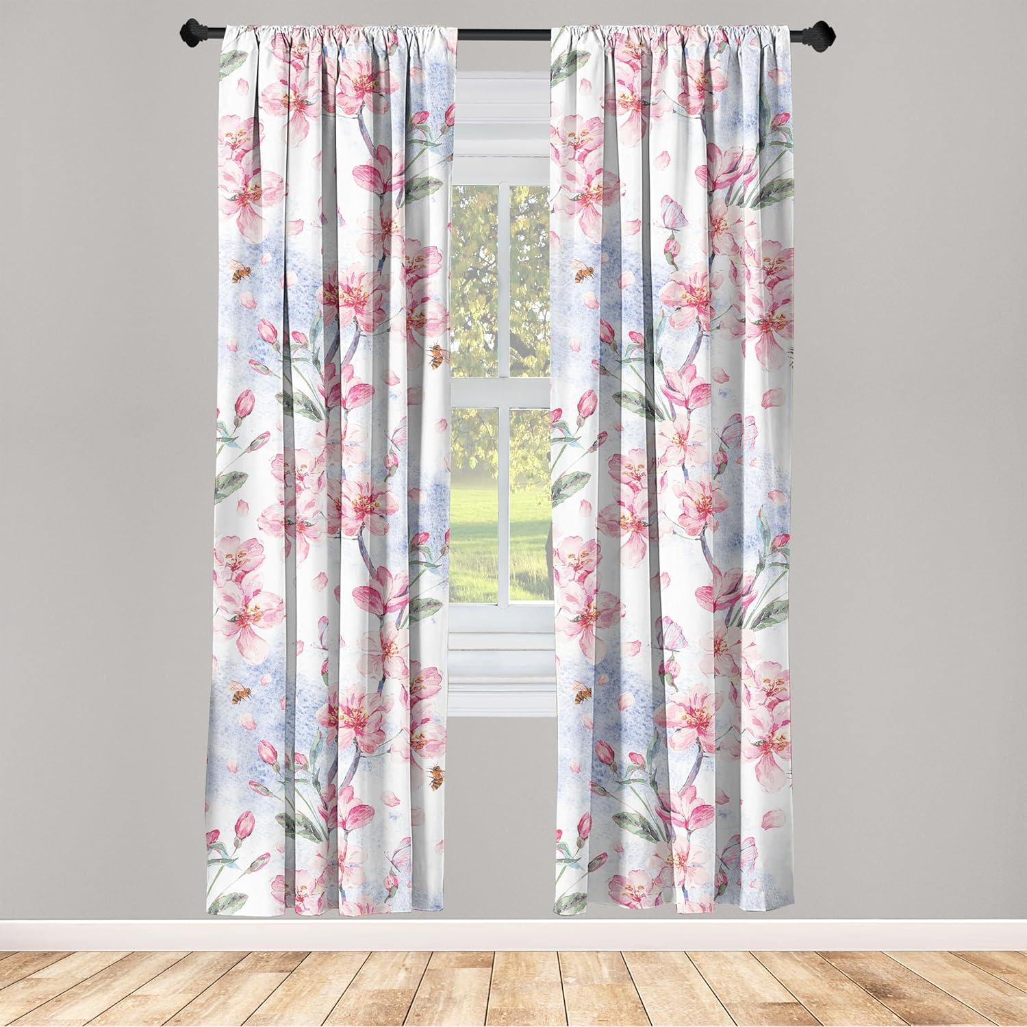 imageAmbesonne Pink Roses Curtains Romantic Spring Garden Blooming Flowers Nature Art Valentine Blossom Window Treatments 2 Panel Set for Living Room Bedroom Pair of 28 x 84 Magenta Blush KhakiPale Pink and Reseda Green