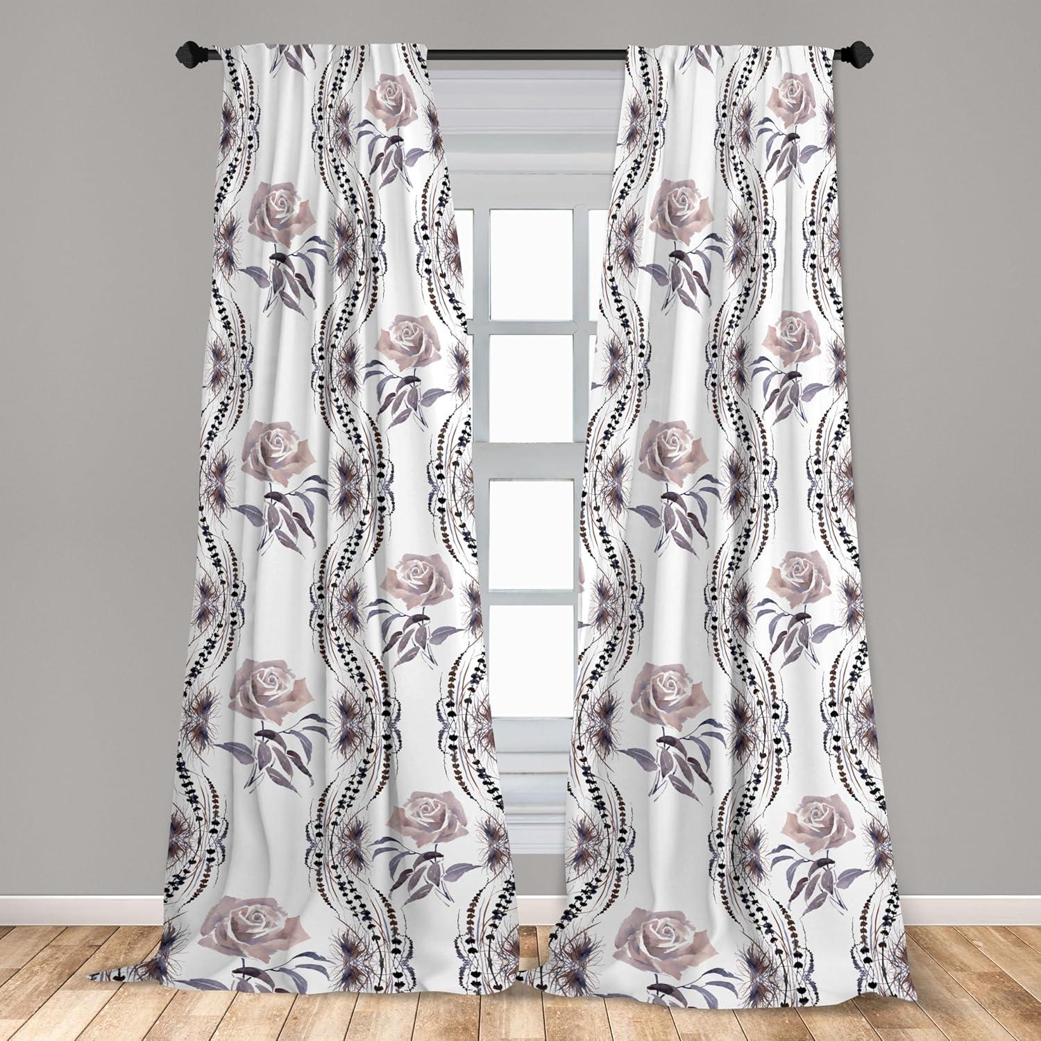 imageAmbesonne Pink Roses Curtains Romantic Spring Garden Blooming Flowers Nature Art Valentine Blossom Window Treatments 2 Panel Set for Living Room Bedroom Pair of 28 x 84 Magenta Blush KhakiPurpleblue and Warm Taupe