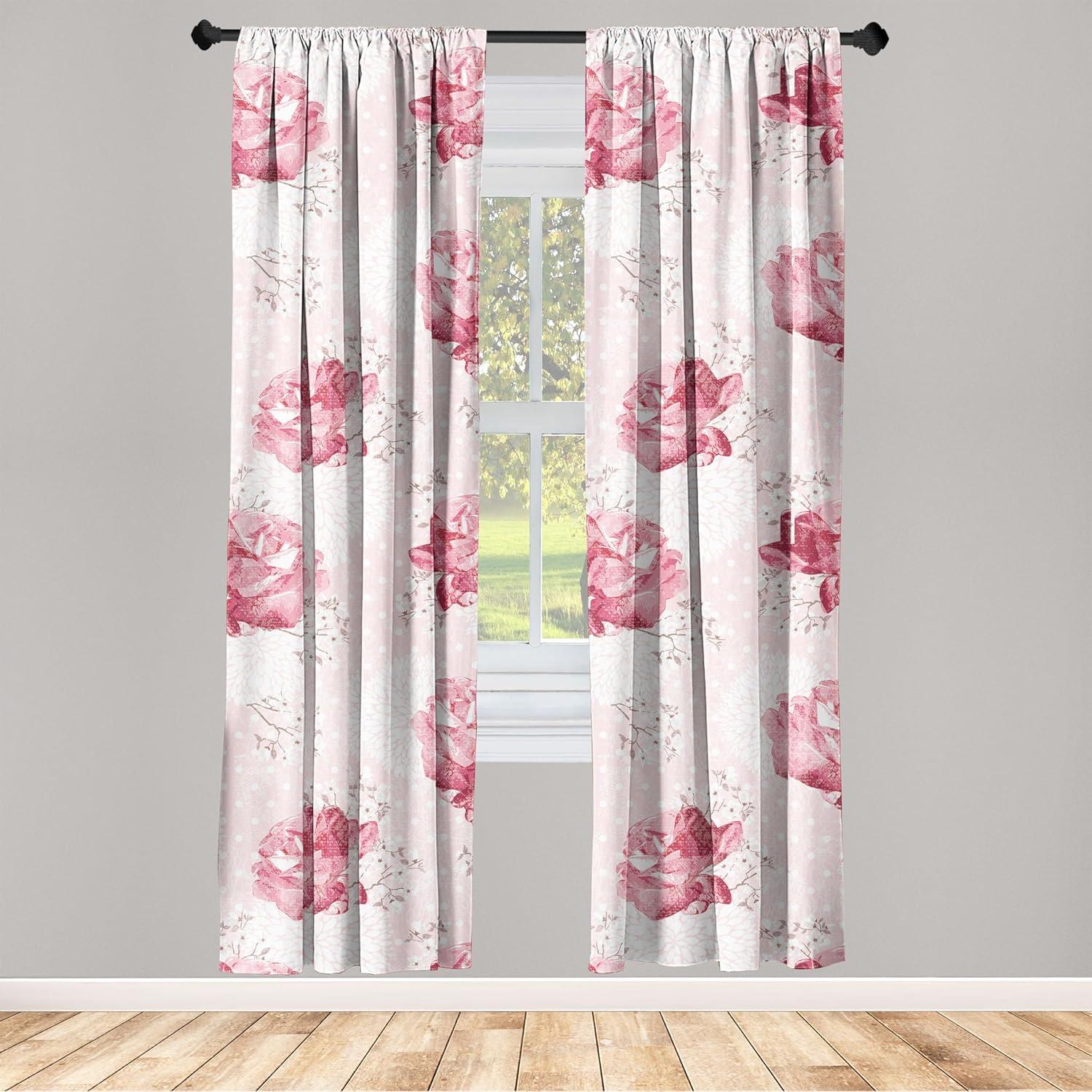 imageAmbesonne Pink Roses Curtains Romantic Spring Garden Blooming Flowers Nature Art Valentine Blossom Window Treatments 2 Panel Set for Living Room Bedroom Pair of 28 x 84 Magenta Blush KhakiPale Pink and Dark Pink