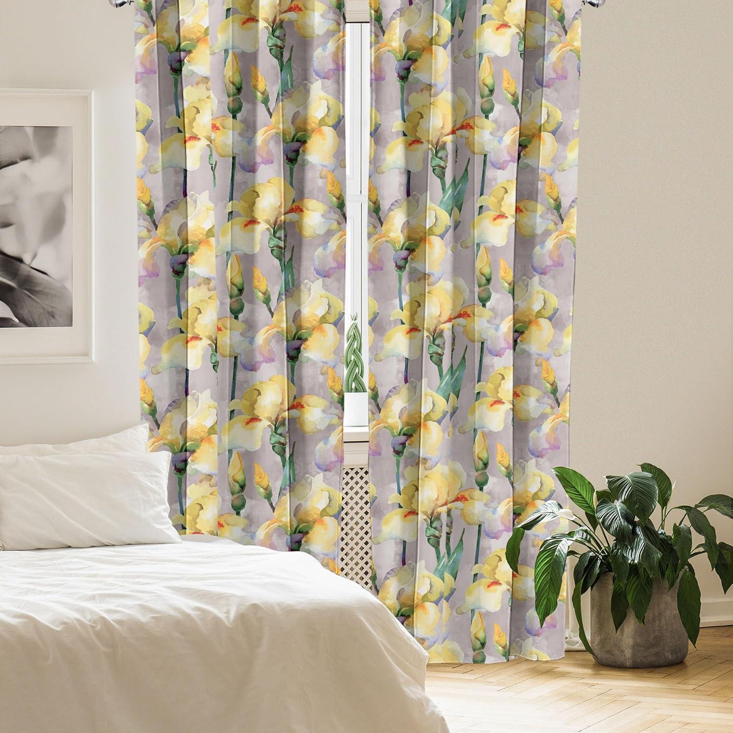 imageAmbesonne Pink Roses Curtains Romantic Spring Garden Blooming Flowers Nature Art Valentine Blossom Window Treatments 2 Panel Set for Living Room Bedroom Pair of 28 x 84 Magenta Blush KhakiPurple Grey and Mustard