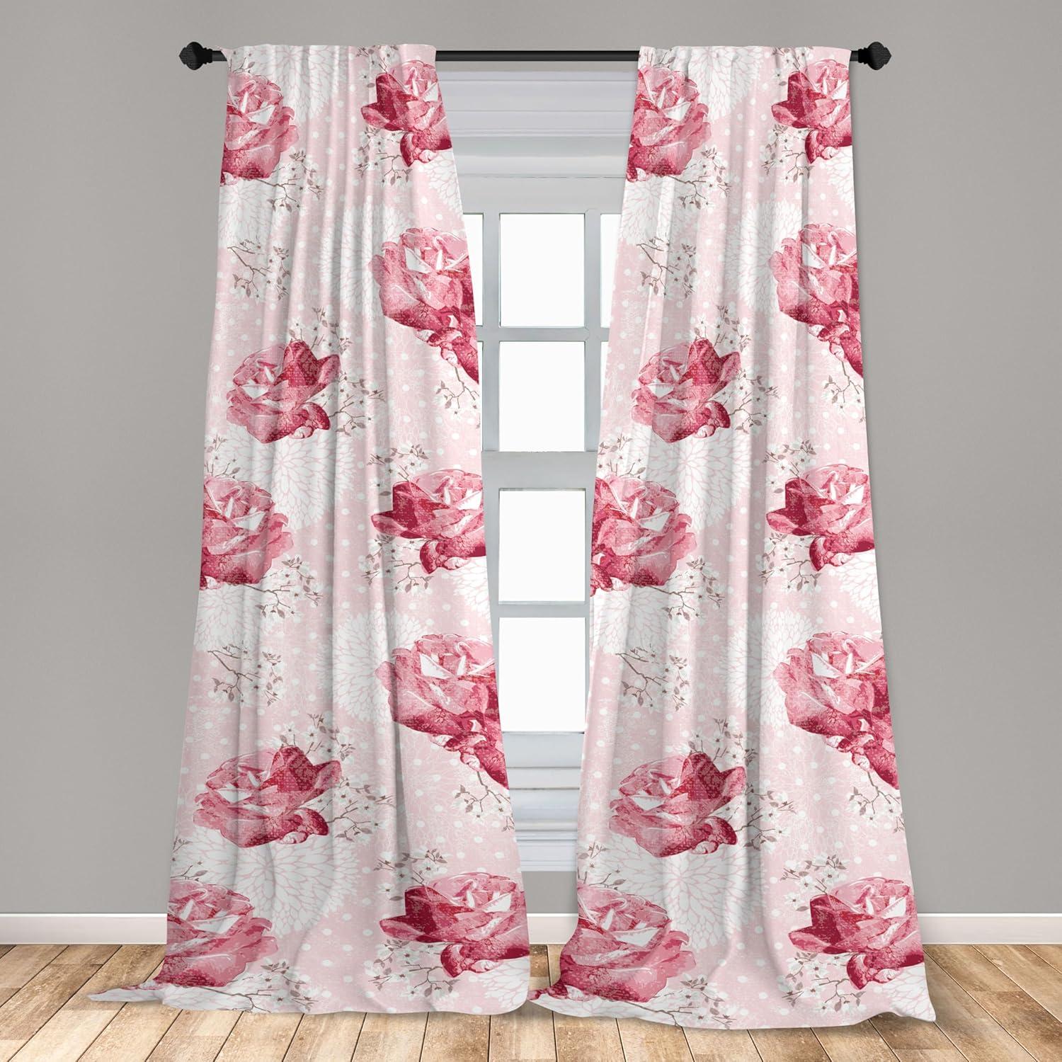 imageAmbesonne Pink Roses Curtains Romantic Spring Garden Blooming Flowers Nature Art Valentine Blossom Window Treatments 2 Panel Set for Living Room Bedroom Pair of 28 x 84 Magenta Blush KhakiPale Pink and Dark Pink