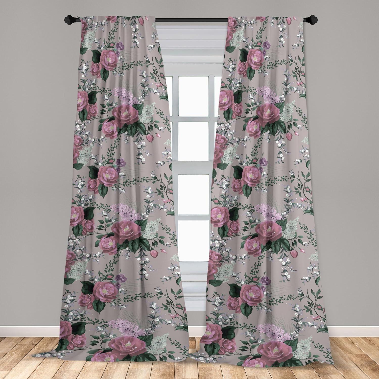 imageAmbesonne Pink Roses Curtains Romantic Spring Garden Blooming Flowers Nature Art Valentine Blossom Window Treatments 2 Panel Set for Living Room Bedroom Pair of 28 x 84 Magenta Blush KhakiHunter Green Dried Rose