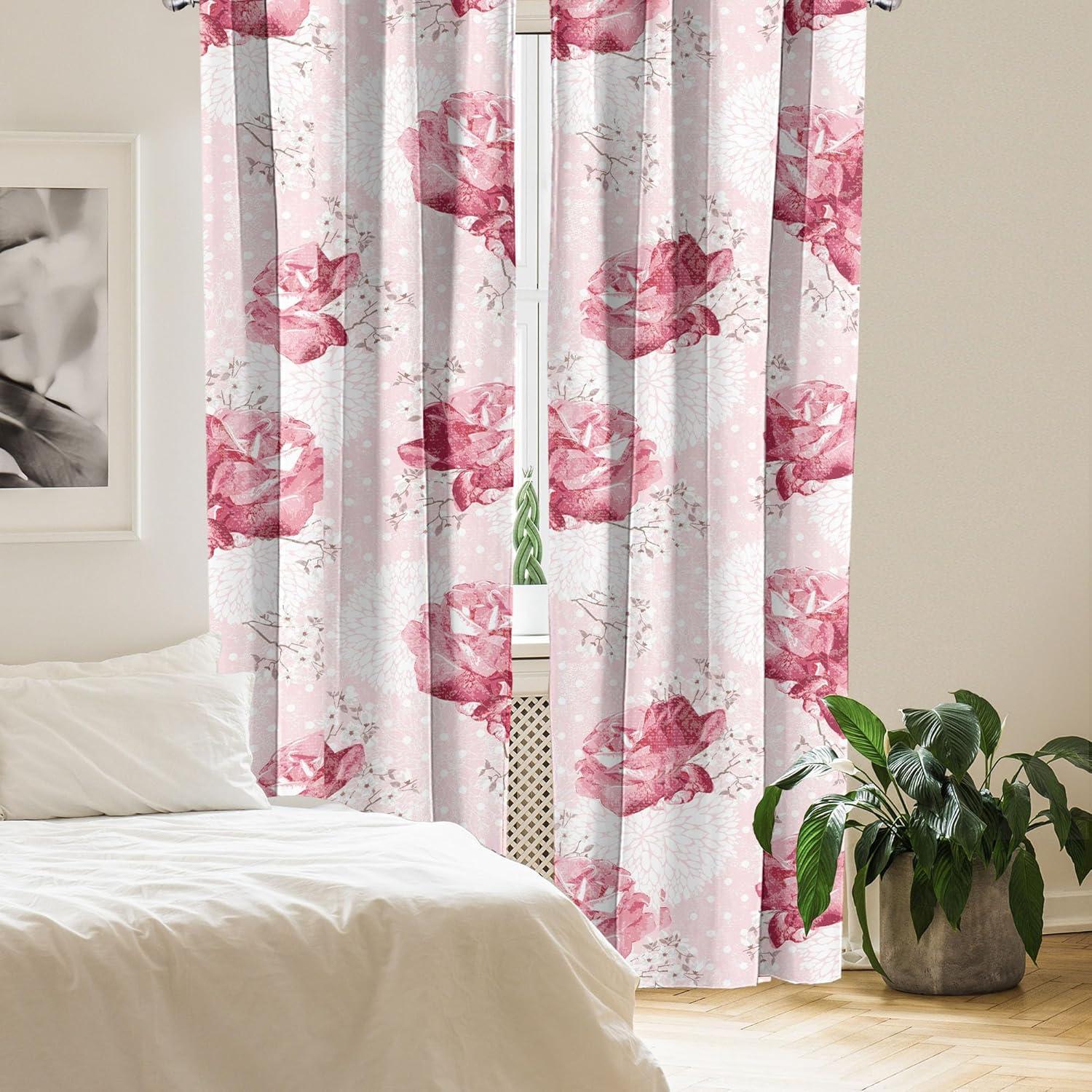 imageAmbesonne Pink Roses Curtains Romantic Spring Garden Blooming Flowers Nature Art Valentine Blossom Window Treatments 2 Panel Set for Living Room Bedroom Pair of 28 x 84 Magenta Blush KhakiPale Pink and Dark Pink