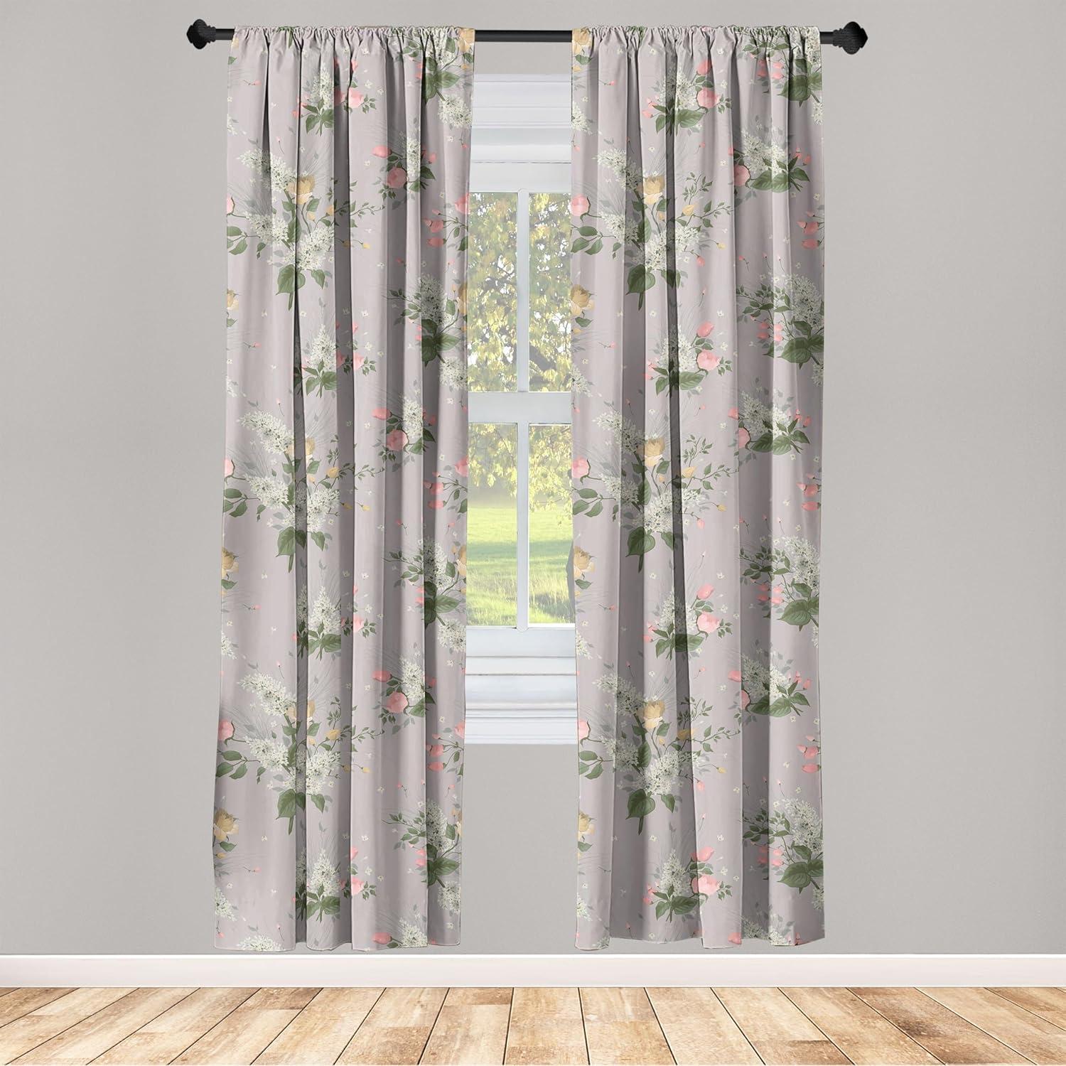 imageAmbesonne Pink Roses Curtains Romantic Spring Garden Blooming Flowers Nature Art Valentine Blossom Window Treatments 2 Panel Set for Living Room Bedroom Pair of 28 x 84 Magenta Blush KhakiPale Pink Jade Green Dust