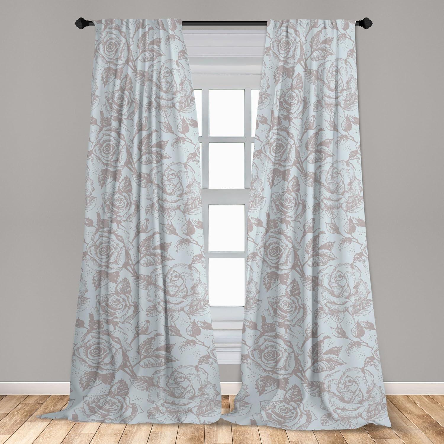 imageAmbesonne Pink Roses Curtains Romantic Spring Garden Blooming Flowers Nature Art Valentine Blossom Window Treatments 2 Panel Set for Living Room Bedroom Pair of 28 x 84 Magenta Blush KhakiPale Mustard Pale Seafoam