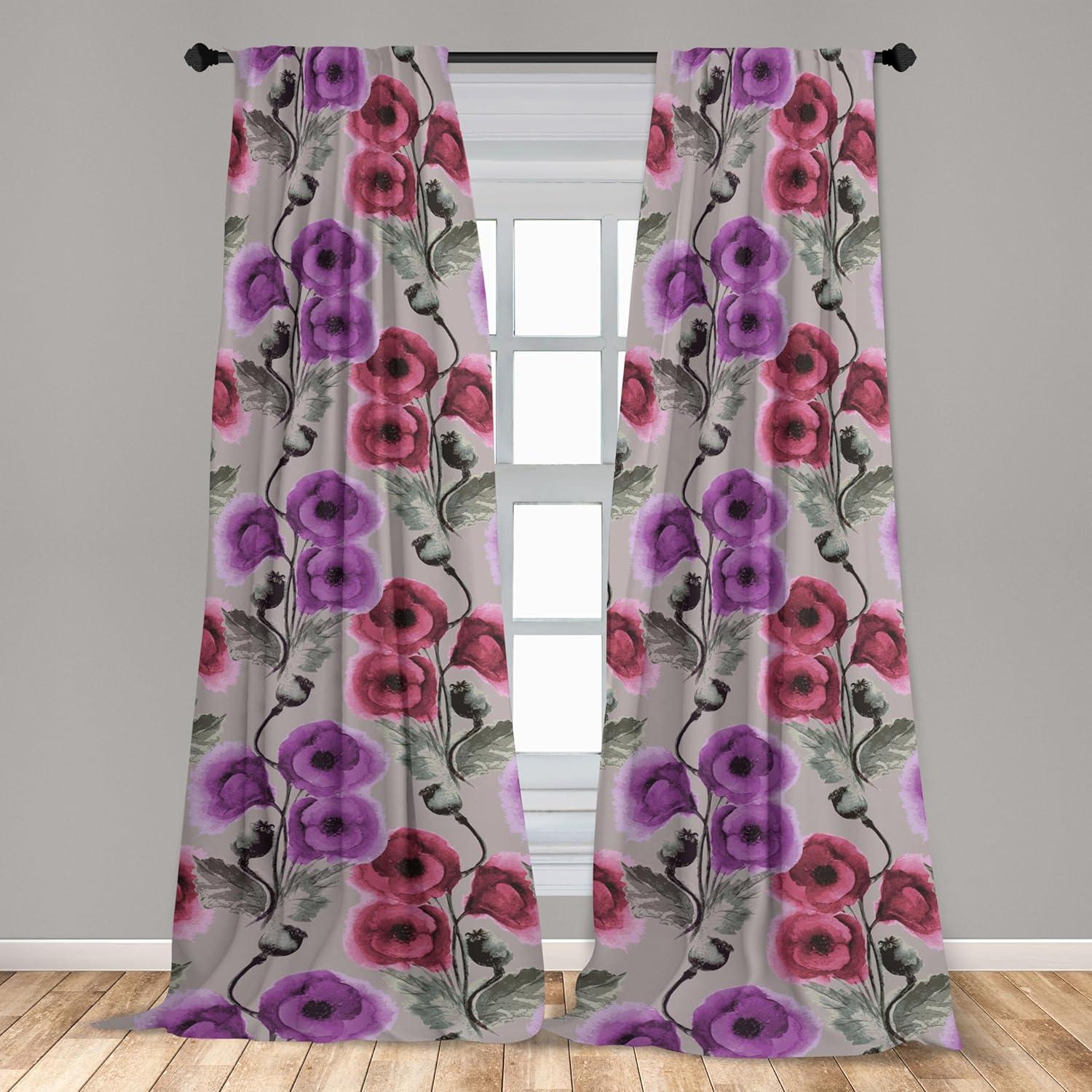 imageAmbesonne Pink Roses Curtains Romantic Spring Garden Blooming Flowers Nature Art Valentine Blossom Window Treatments 2 Panel Set for Living Room Bedroom Pair of 28 x 84 Magenta Blush KhakiViolet Pale Sage Green