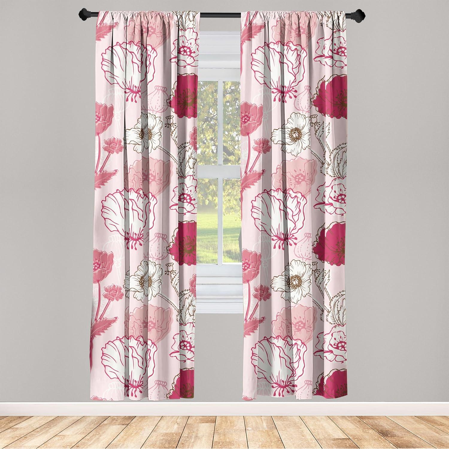 imageAmbesonne Pink Roses Curtains Romantic Spring Garden Blooming Flowers Nature Art Valentine Blossom Window Treatments 2 Panel Set for Living Room Bedroom Pair of 28 x 84 Magenta Blush KhakiRaspberry Pale Pink White