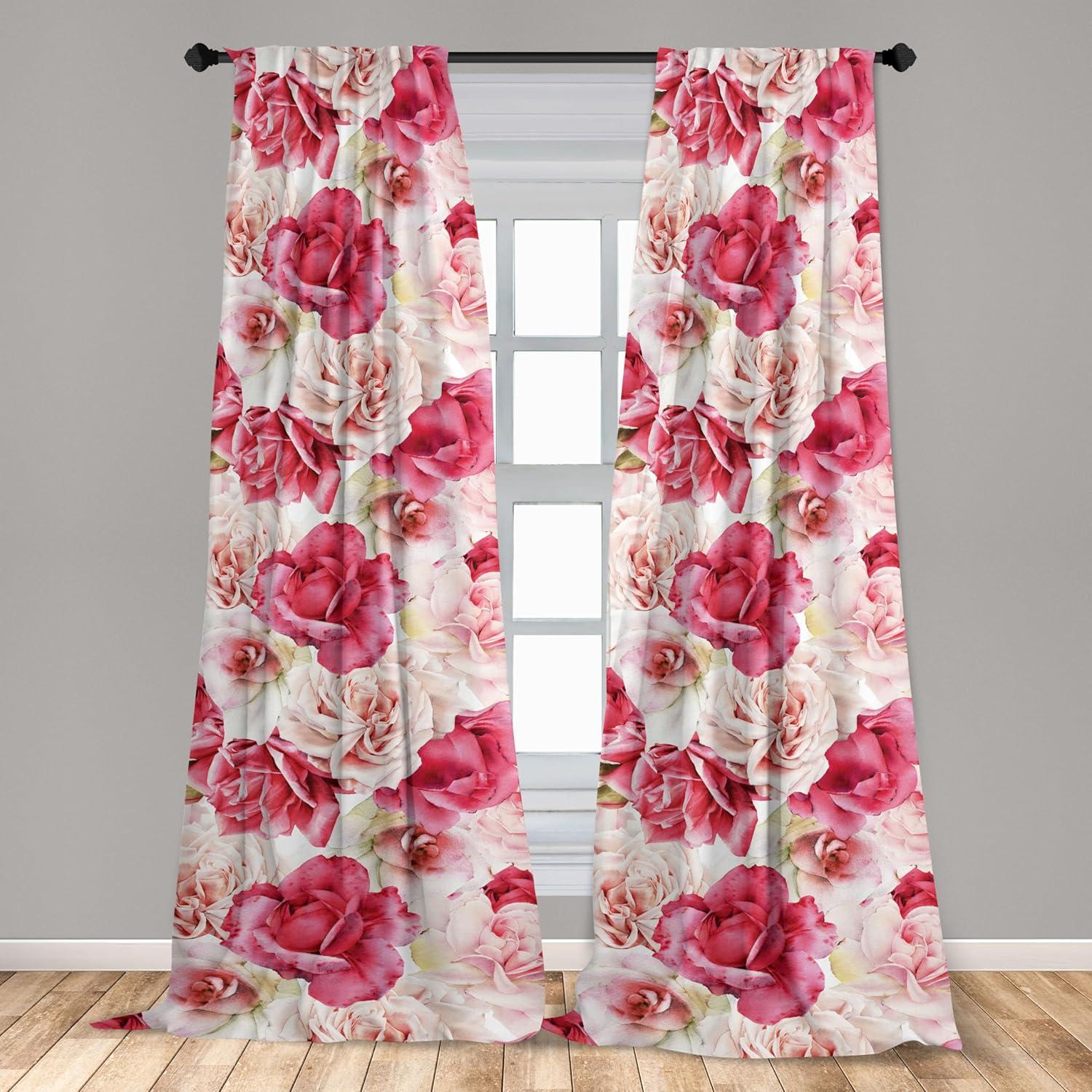 imageAmbesonne Pink Roses Curtains Romantic Spring Garden Blooming Flowers Nature Art Valentine Blossom Window Treatments 2 Panel Set for Living Room Bedroom Pair of 28 x 84 Magenta Blush KhakiMagenta Blush Khaki
