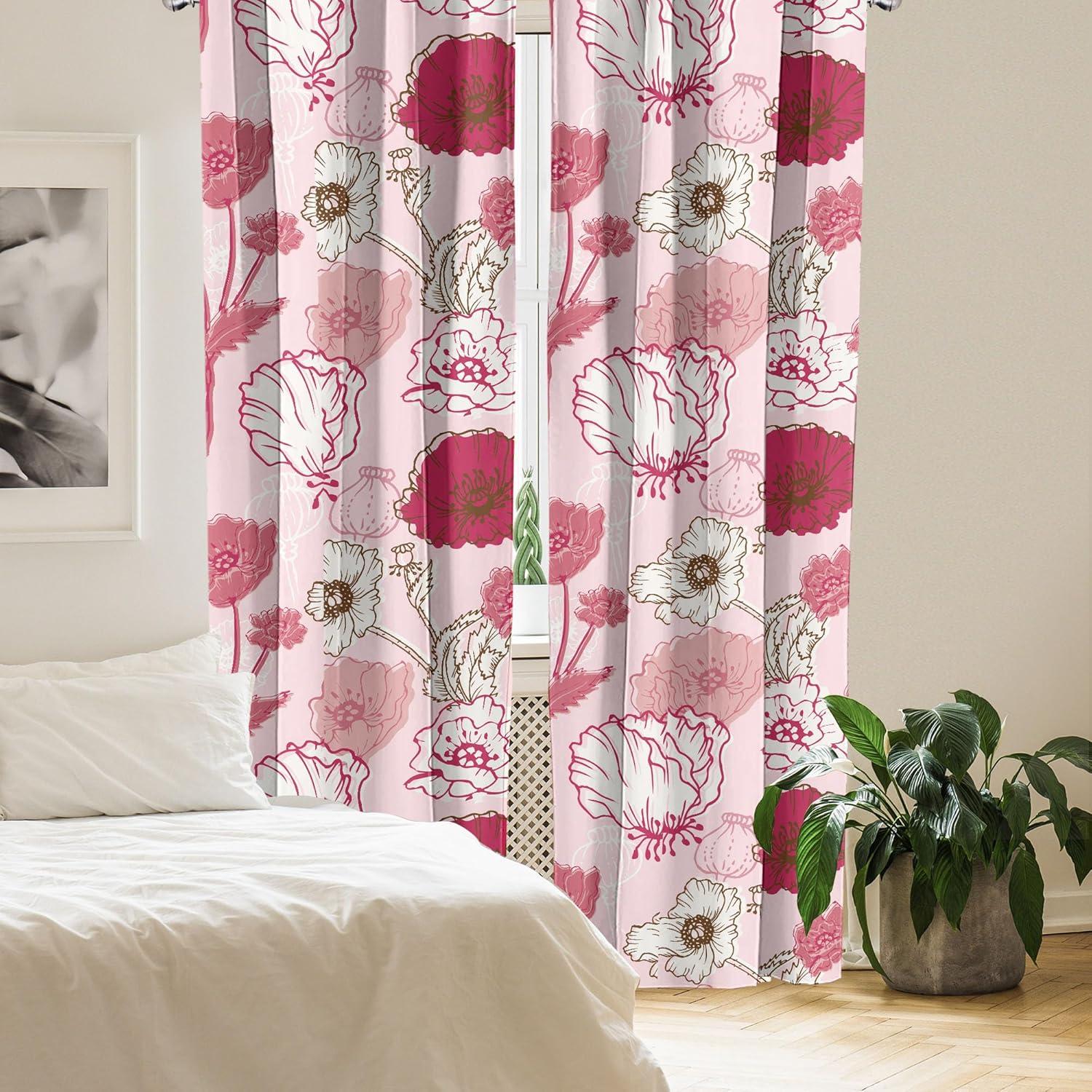 imageAmbesonne Pink Roses Curtains Romantic Spring Garden Blooming Flowers Nature Art Valentine Blossom Window Treatments 2 Panel Set for Living Room Bedroom Pair of 28 x 84 Magenta Blush KhakiRaspberry Pale Pink White
