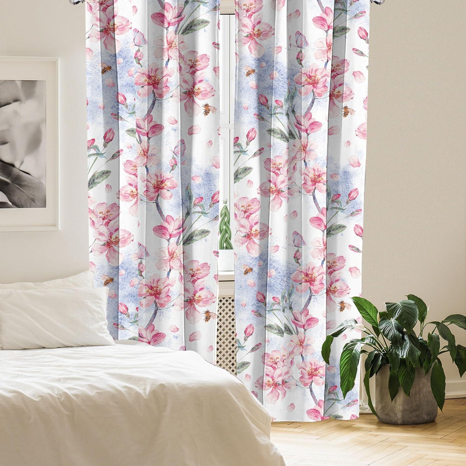 imageAmbesonne Pink Roses Curtains Romantic Spring Garden Blooming Flowers Nature Art Valentine Blossom Window Treatments 2 Panel Set for Living Room Bedroom Pair of 28 x 84 Magenta Blush KhakiPale Pink and Reseda Green