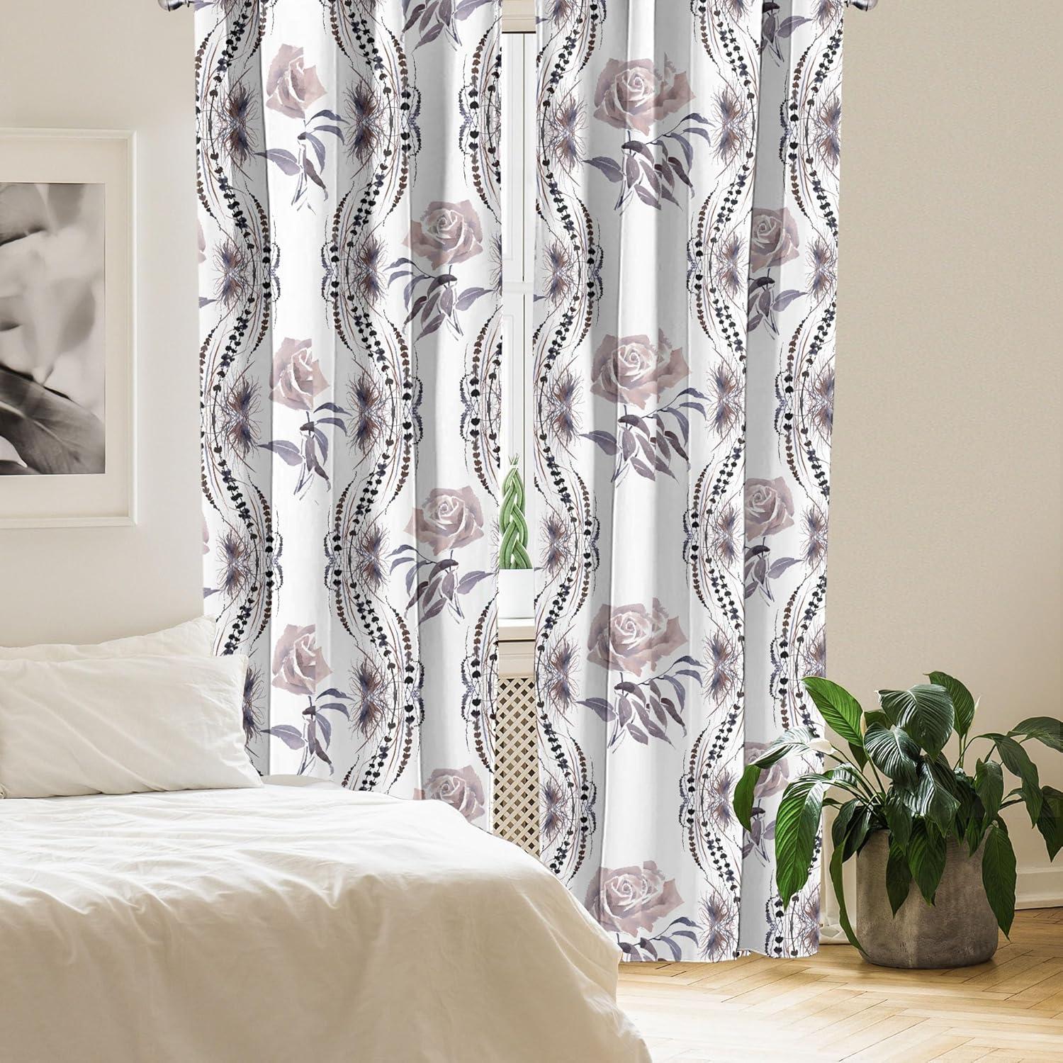 imageAmbesonne Pink Roses Curtains Romantic Spring Garden Blooming Flowers Nature Art Valentine Blossom Window Treatments 2 Panel Set for Living Room Bedroom Pair of 28 x 84 Magenta Blush KhakiPurpleblue and Warm Taupe