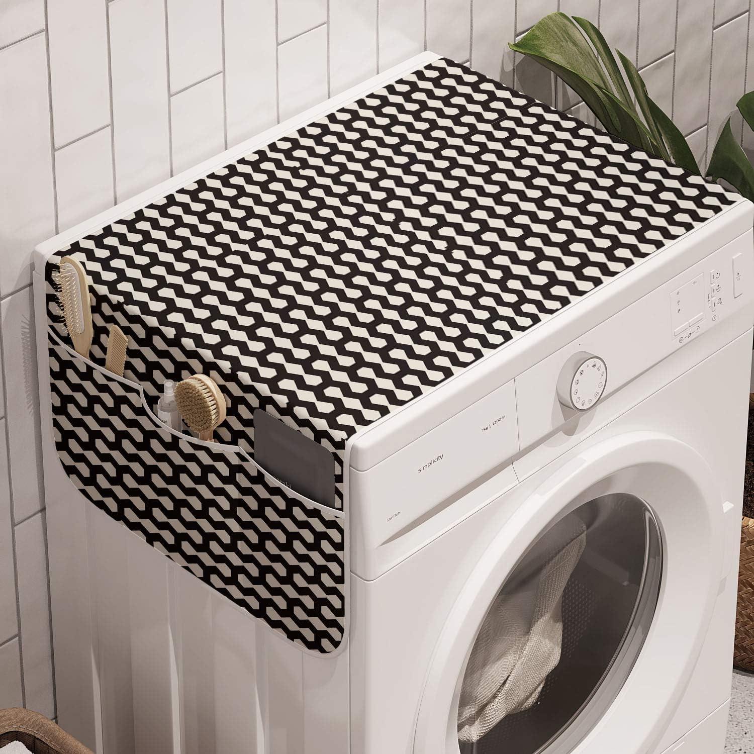 imageAmbesonne Romantic Microwave Oven Cover Valentines Day Themed Layout Petite Girly Heart Mothers Day Love Inspired Water Resistant Organizer with Pockets for Kitchen 36 x 12 Pink and WhiteEggshell Charcoal Grey