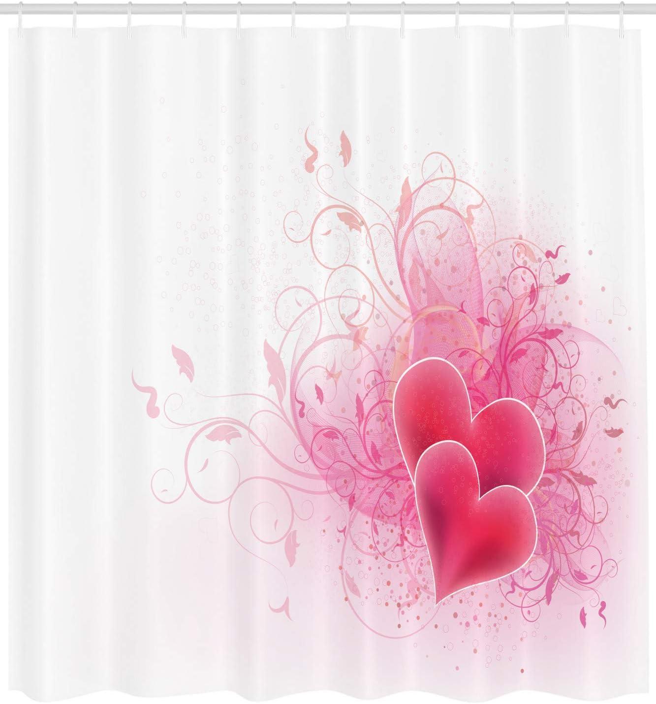 imageAmbesonne Romantic Shower Curtain Valentines Day Themed Hearts Floral Arrangement Amour Illustration Cloth Fabric Bathroom Decor Set with Hooks 69 W x 84 L Pink White