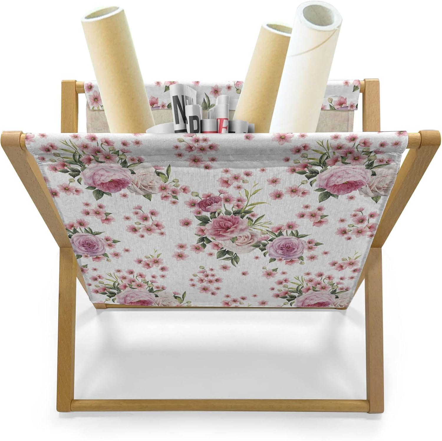 imageAmbesonne Valentines Day Magazine and Book Holder Illustration of Monochrome Triangles Forming Romantic Hearts Decorative Floor Rack Organizer for Living Room 22x19 Dark Pink and Pale PinkDried Rose Green