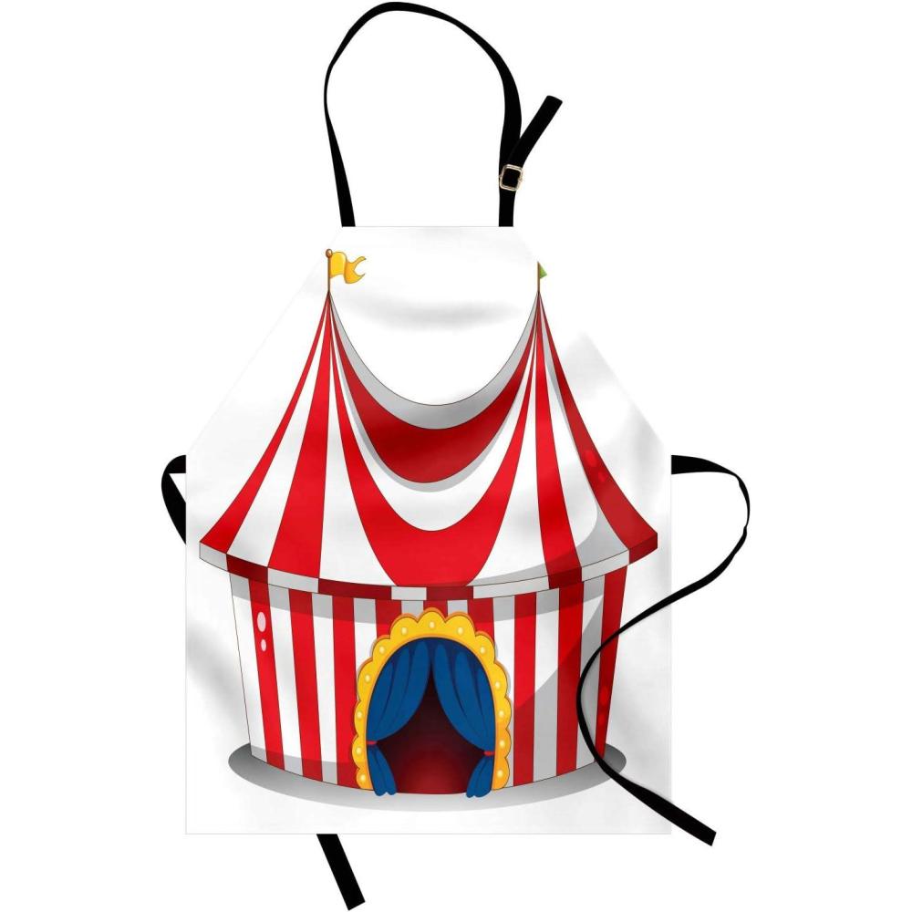 imageAmbesonne Circus Apron Illustration of Retro Flag Nostalgic Fun Festival Carnival Venue Unisex Kitchen Bib with Adjustable Neck for Cooking Gardening Adult Size White Red