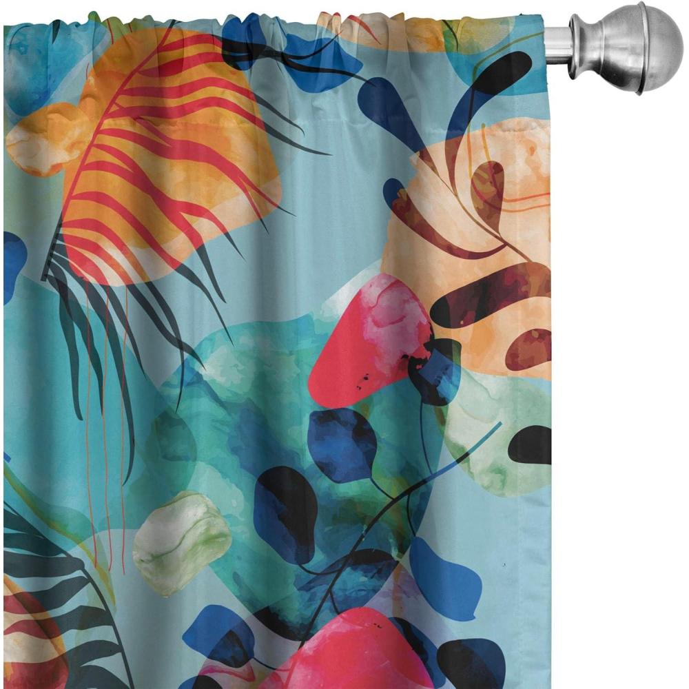 imageAmbesonne Leafy Design Curtains Darkened Jungle Inspirations Colorful Jumble Leaves Pattern Neutral Window Treatments 2 Panel Set for Living Room Bedroom Pair of 28 x 95 Seafoam Dark LavenderSeafoam Multicolor