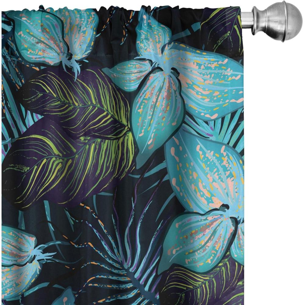 imageAmbesonne Leafy Design Curtains Darkened Jungle Inspirations Colorful Jumble Leaves Pattern Neutral Window Treatments 2 Panel Set for Living Room Bedroom Pair of 28 x 95 Seafoam Dark LavenderTurquoise Lime Green