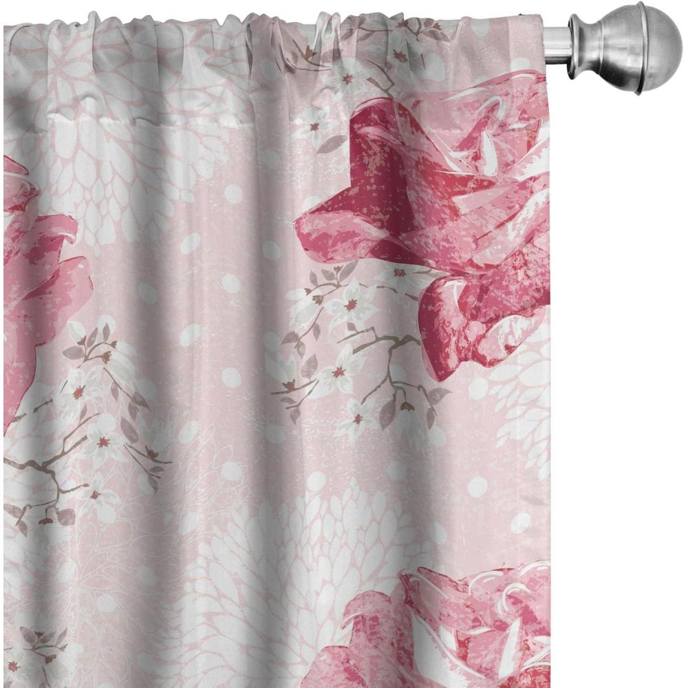imageAmbesonne Pink Roses Curtains Romantic Spring Garden Blooming Flowers Nature Art Valentine Blossom Window Treatments 2 Panel Set for Living Room Bedroom Pair of  28 x 84 Magenta Blush KhakiPale Pink and Dark Pink