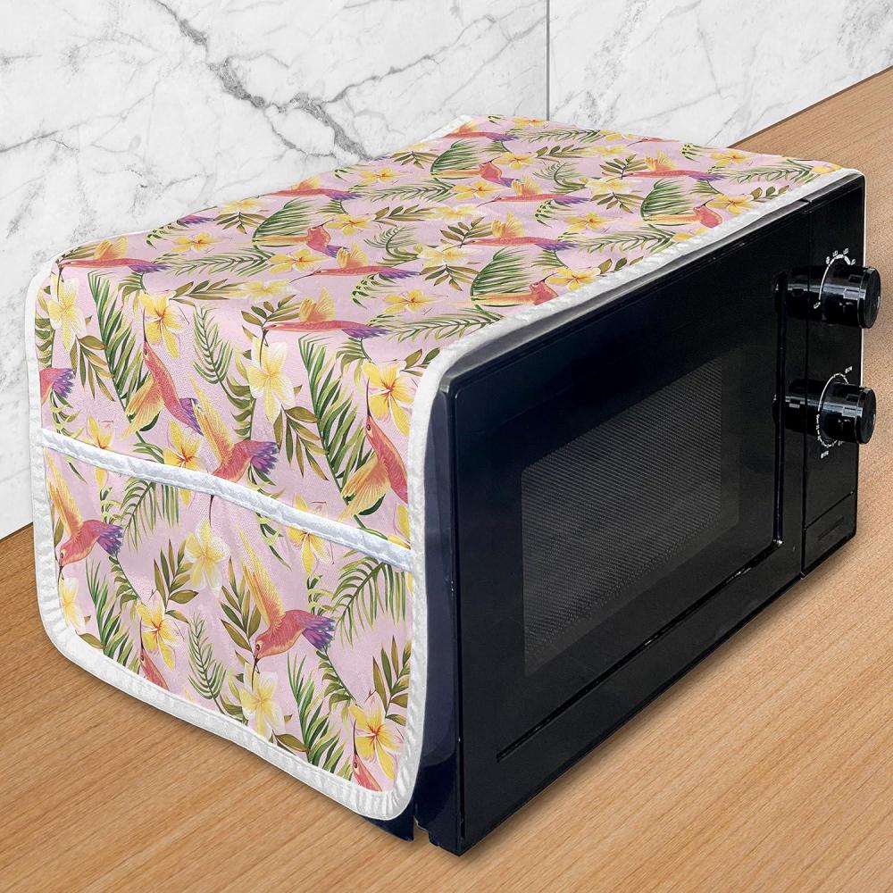 imageAmbesonne Romantic Microwave Oven Cover Valentines Day Themed Layout Petite Girly Heart Mothers Day Love Inspired Water Resistant Organizer with Pockets for Kitchen 36 x 12 Pink and WhitePale Pink Multicolor