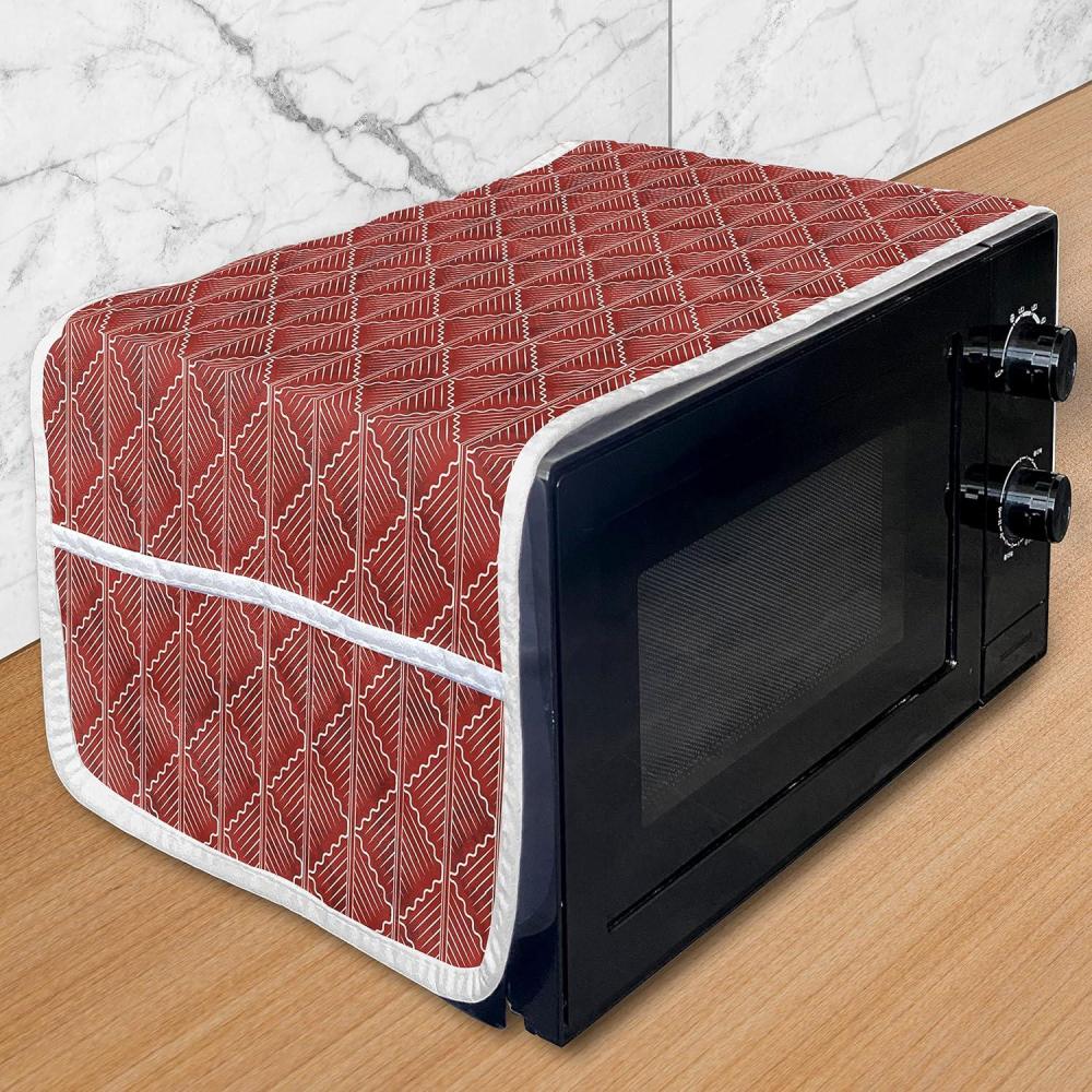 imageAmbesonne Romantic Microwave Oven Cover Valentines Day Themed Layout Petite Girly Heart Mothers Day Love Inspired Water Resistant Organizer with Pockets for Kitchen 36 x 12 Pink and WhiteVermilion White