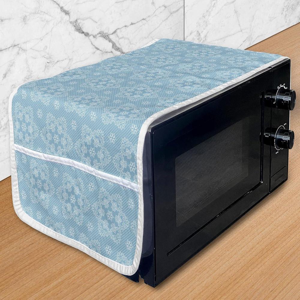 imageAmbesonne Romantic Microwave Oven Cover Valentines Day Themed Layout Petite Girly Heart Mothers Day Love Inspired Water Resistant Organizer with Pockets for Kitchen 36 x 12 Pink and WhitePale Blue and White