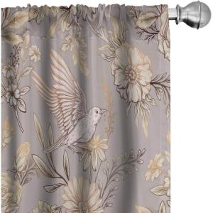 Ambesonne Flowers Boho Curtains, Dreamy Vibes Rose Pattern with Neutral Colors Springtime Garden Drawing, Window Treatments 2 Panel Set for Living Room Bedroom, Pair of – 28″ x 63″, Burnt Sienna Rose(Pale Ceil Blue Cream)