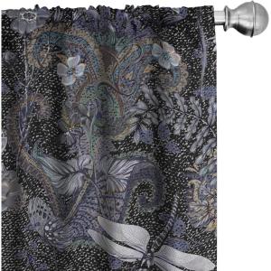 Ambesonne Flowers Boho Curtains, Dreamy Vibes Rose Pattern with Neutral Colors Springtime Garden Drawing, Window Treatments 2 Panel Set for Living Room Bedroom, Pair of – 28″ x 63″, Burnt Sienna Rose(Dark Ceil Blue Khaki)