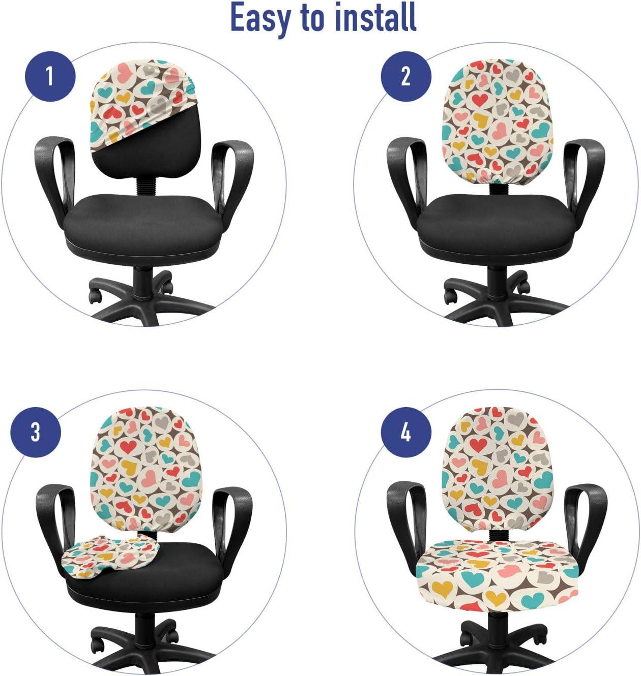 imageAmbesonne Hearts Office Chair Slipcover Oval Shapes with Heart in Retro Tones Valentines Day Birthday Theme Pattern Protective Stretch Decorative Fabric Cover Multicolor