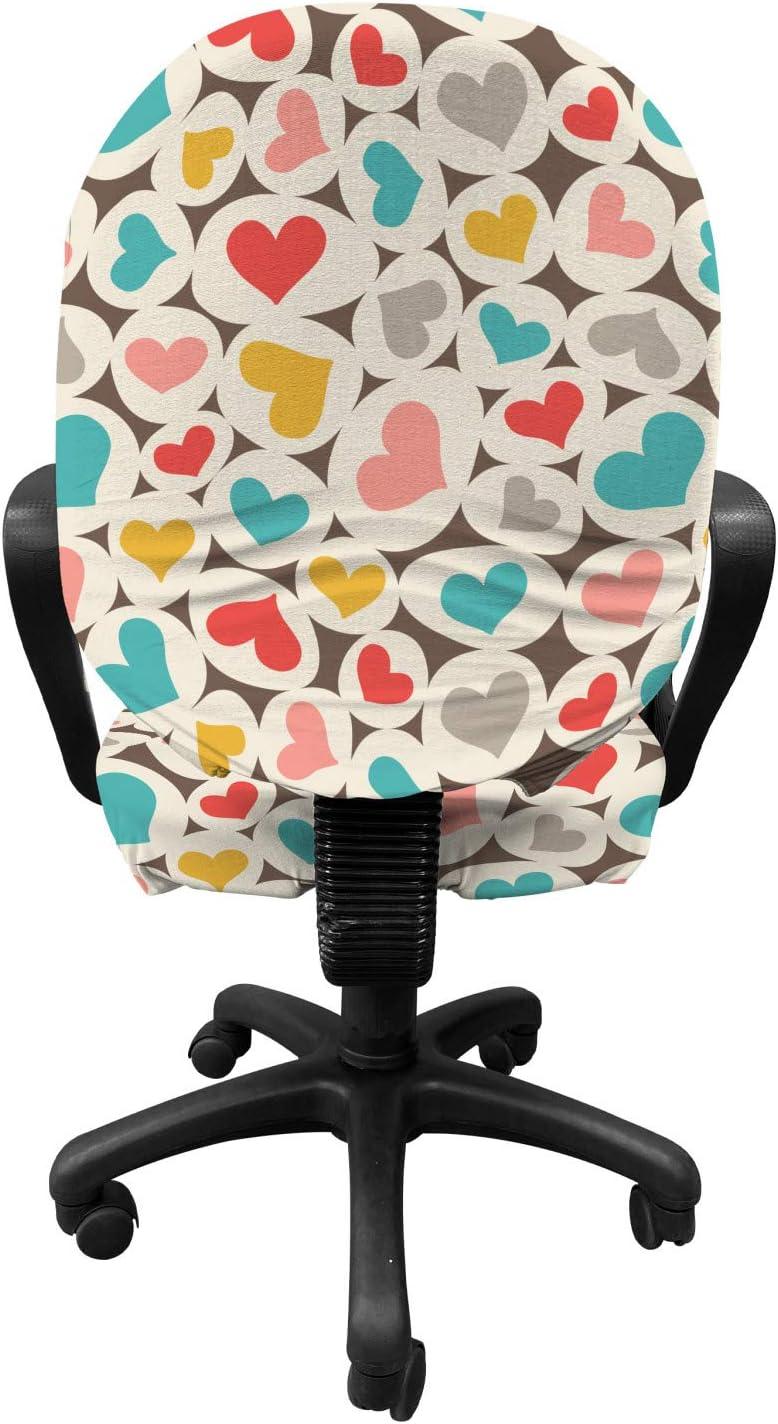 imageAmbesonne Hearts Office Chair Slipcover Oval Shapes with Heart in Retro Tones Valentines Day Birthday Theme Pattern Protective Stretch Decorative Fabric Cover Multicolor