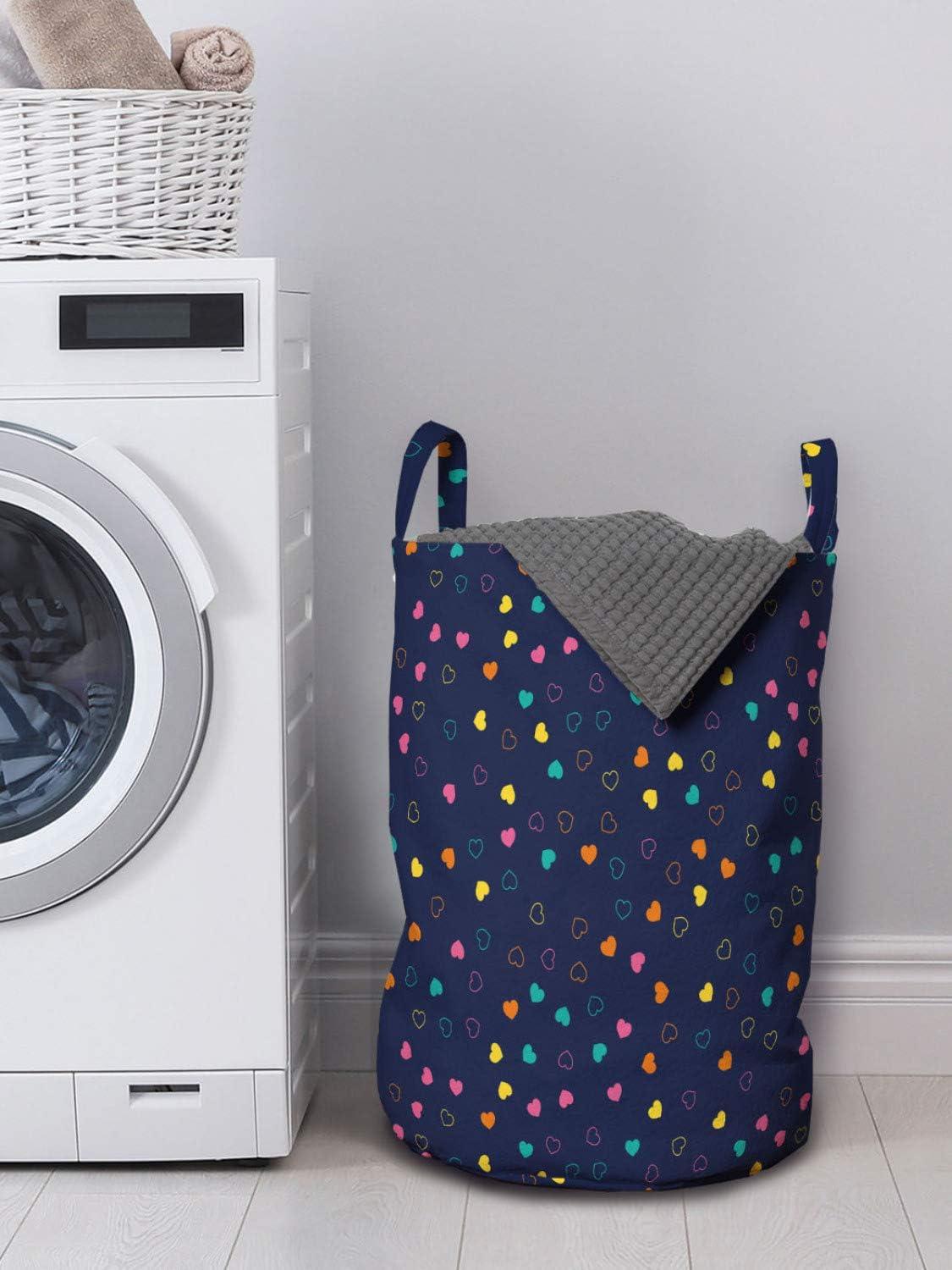 imageAmbesonne Romantic Laundry Bag Little Heart Shapes in Colorful Celebration Valentines Day Themed Pattern Hamper Basket with Handles Drawstring Closure for Laundromats 13 x 19 Indigo Multicolor