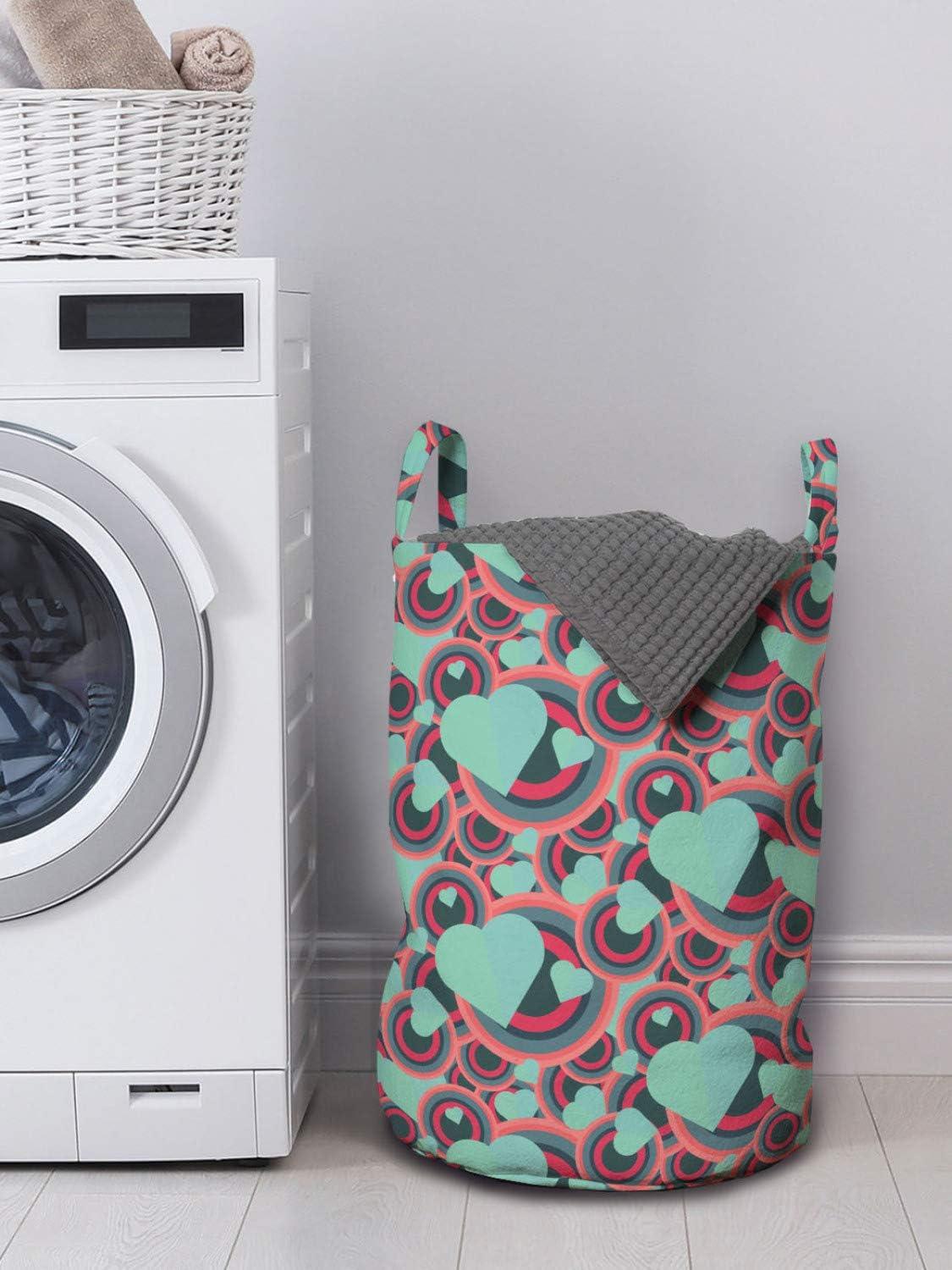 imageAmbesonne Romantic Laundry Bag Valentines Day Pattern with Bullseye Circles Love Ornate Heart Shapes Hamper Basket with Handles Drawstring Closure for Laundromats 13 x 19 Multicolor