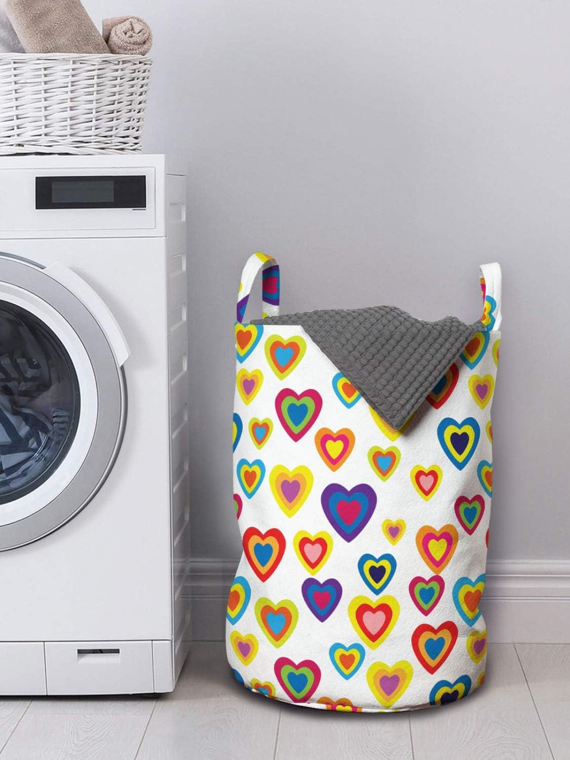 imageAmbesonne Valentines Day Laundry Bag Abstract Colorful Nested Hearts on Plain Background Retro Romance Hamper Basket with Handles Drawstring Closure for Laundromats 13 x 19 White and Multicolor