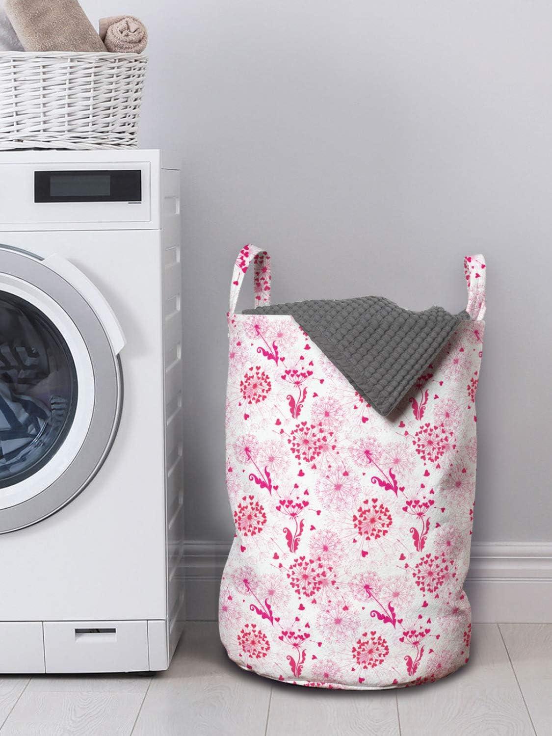 imageAmbesonne Valentines Day Laundry Bag Dandelions in The Form of Hearts on a Plain Background Print Hamper Basket with Handles Drawstring Closure for Laundromats 13 x 19 Dark Coral Pink