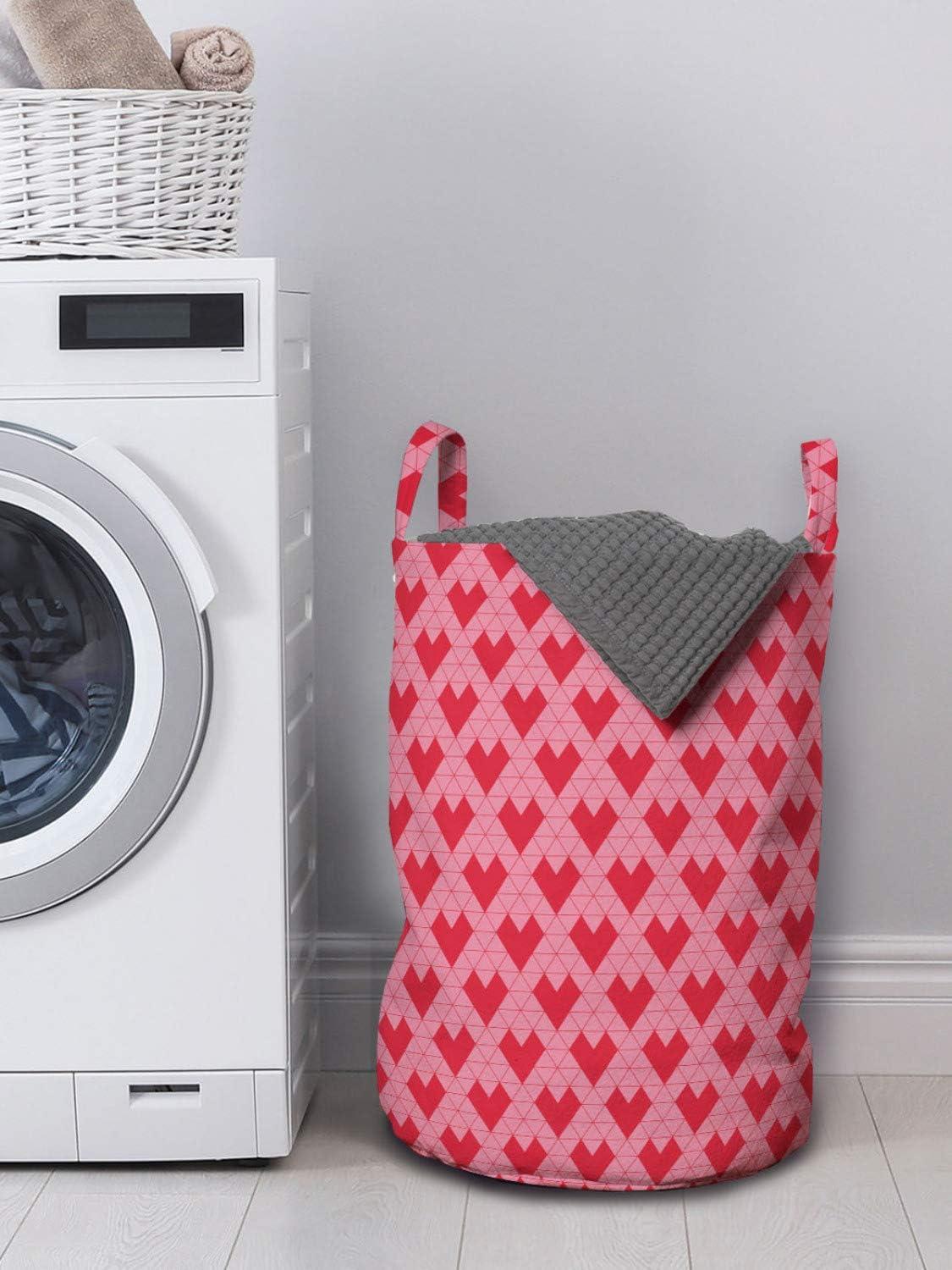 imageAmbesonne Valentines Day Laundry Bag Illustration of Monochrome Triangles Forming Romantic Hearts Hamper Basket with Handles Drawstring Closure for Laundromats 13 x 19 Dark Pink and Pale Pink