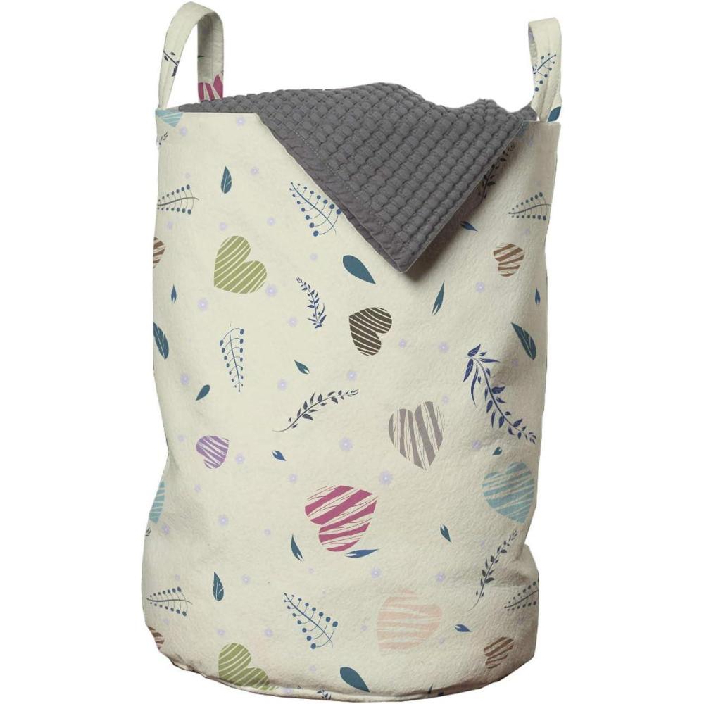 imageAmbesonne Romantic Laundry Bag Scratched Heart with Branches Valentines Day Vintage Lovers Theme Pastel Toned Hamper Basket with Handles Drawstring Closure for Laundromats 13 x 19 Multicolor