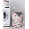 Ambesonne Valentines Laundry Bag, Romantic Abstract Pattern with Hearts Birds and Swirled Lines, Hamper Basket with Handles Drawstring Closure for Laundromats, 13″ x 19″, Vermilion and Black