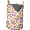 Ambesonne Floral Laundry Bag, Romantic Style Bicolor Hearts and Blooming Roses Valentine’s Day, Hamper Basket with Handles Drawstring Closure for Laundromats, 13″ x 19″, Mustard Pink