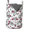 Ambesonne Love Laundry Bag, Romantic Sketch Style Hearts Lovers Valentines Birthday Childish Pattern, Hamper Basket with Handles Drawstring Closure for Laundromats, 13″ x 19″, Grey White Hot Pink