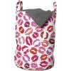 Ambesonne Romantic Laundry Bag, Love Theme Colorful Illustration of Lipstick Kisses Pattern Valentines Art, Hamper Basket with Handles Drawstring Closure for Laundromats, 13″ x 19″, Multicolor