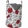 Ambesonne Romantic Laundry Bag, Roses Simplicity Love Blossoms Valentines Day Print, Hamper Basket with Handles Drawstring Closure for Laundromats, 13″ x 19″, Vermilion Black White