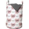 Ambesonne Romantic Laundry Bag, Valentine’s Day Hearts Along XOXO Letters Love Themed Teenage Birthday, Hamper Basket with Handles Drawstring Closure for Laundromats, 13″ x 19″, Pale Pink and White