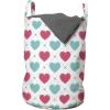 Ambesonne Valentine’s Day Laundry Bag, Hearts Arranged into Diagonal Squares, Hamper Basket with Handles Drawstring Closure for Laundromats, 13″ x 19″, Seafoam Dark Coral
